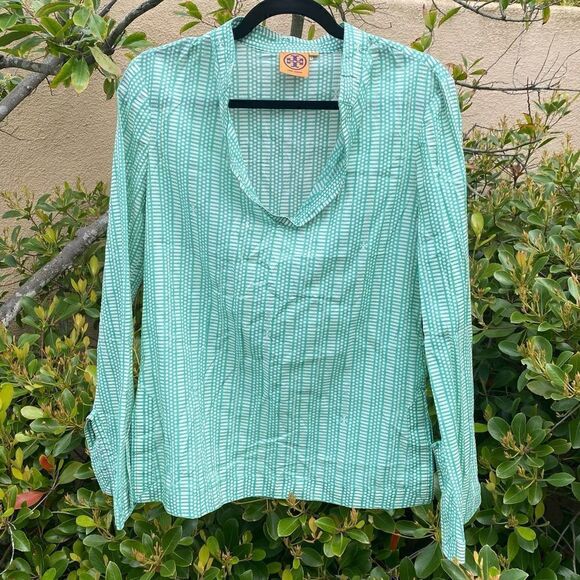 Tory Burch Green & White Sequin Stephanie Tunic. Size 6. Excellent Condition. - Picture 2 of 8
